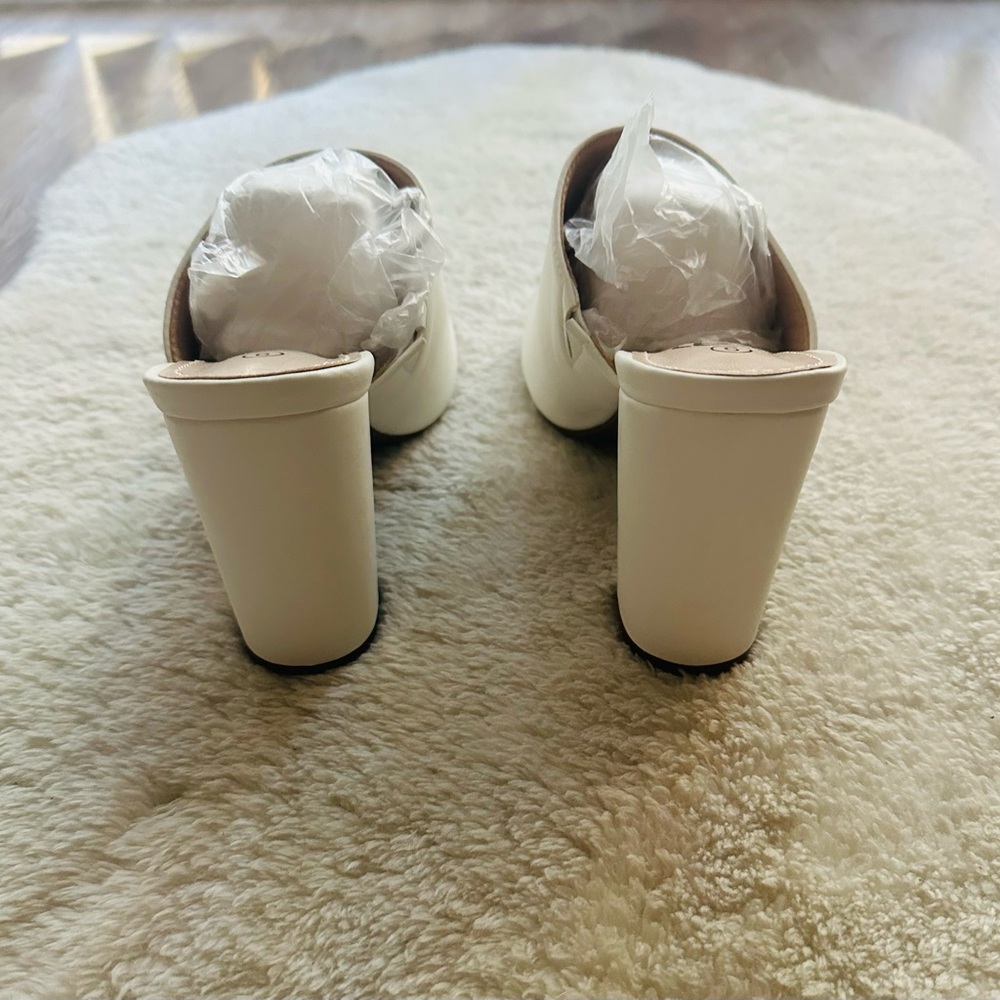 Trary Peep Toe Chunky White Women's Heel Mules Size 9 - Picture 5 of 8